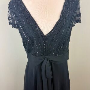 Vintage Stenay Black Beaded Tie Front Dress